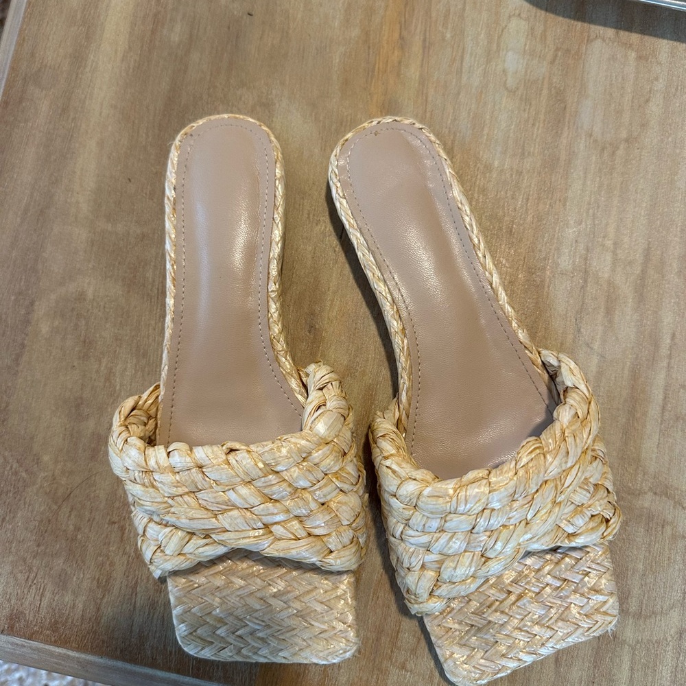 Woven Tan Slide Sandals